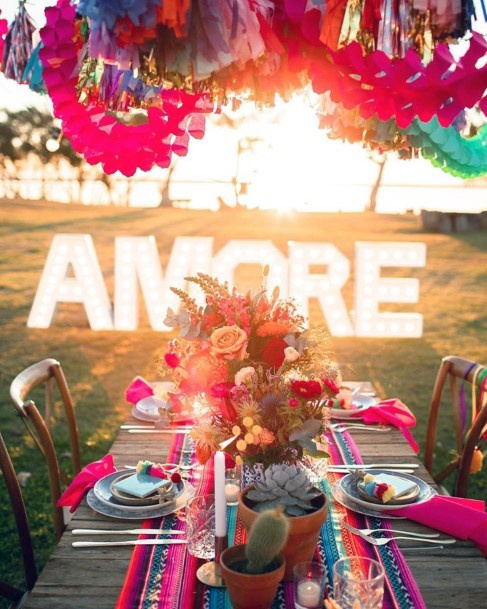 Colorful Sunlight Decorations And Cactus Mexican Wedding