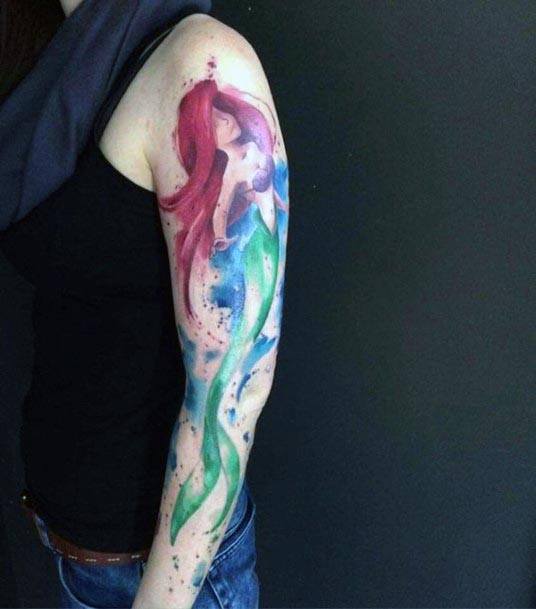 Colorful Swipes Of Colors Water Color Tattoo Womens Hands
