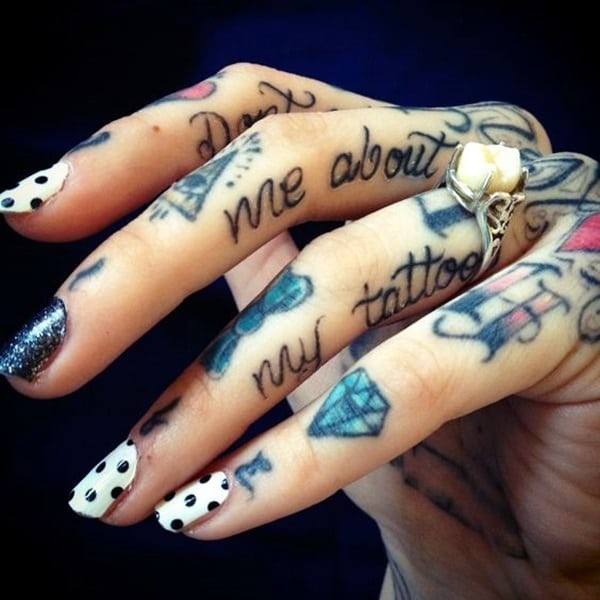 Colorful Tattoo Womens Fingers