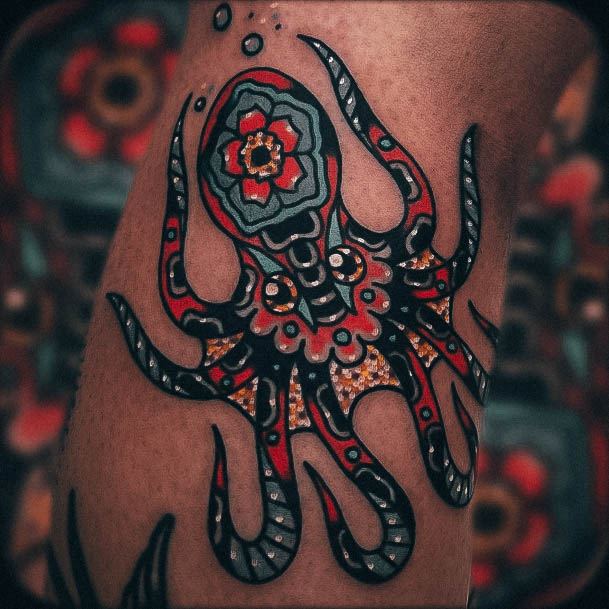 Colorful Traditional Stunning Octopus Tattoo On Lady