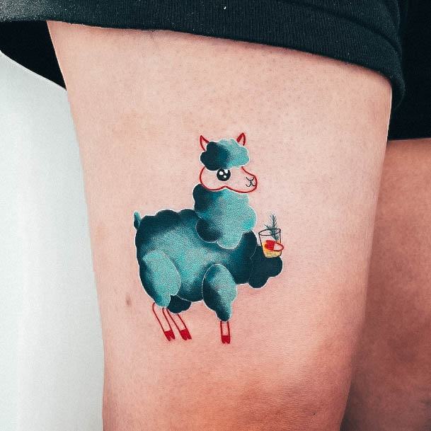 Colorful Womens Alpaca Tattoo Design Ideas