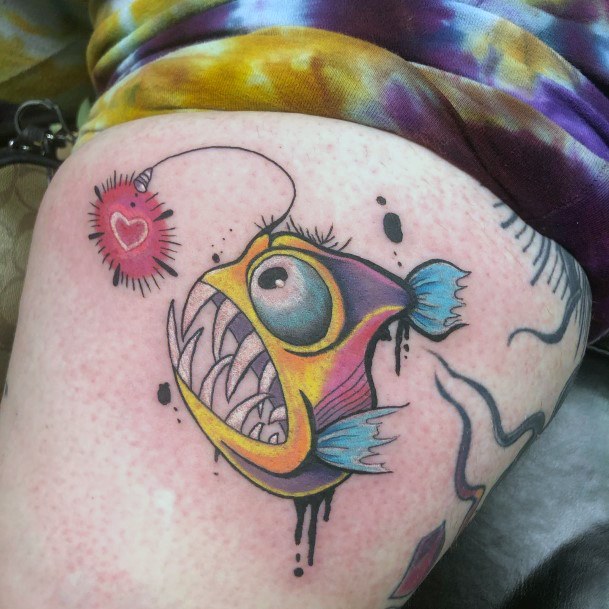 Colorful Womens Anglerfish Tattoo Design Ideas