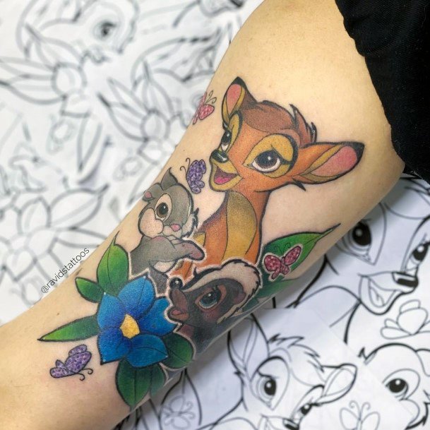 Colorful Womens Bambi Tattoo Design Ideas