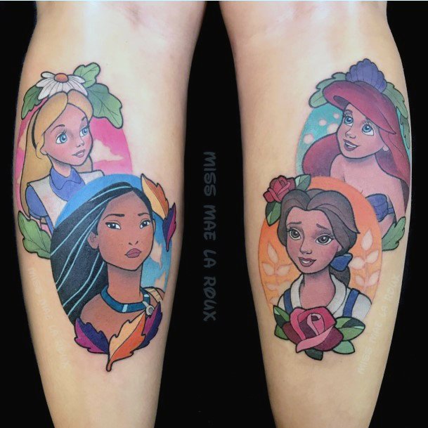 Colorful Womens Belle Tattoo Design Ideas