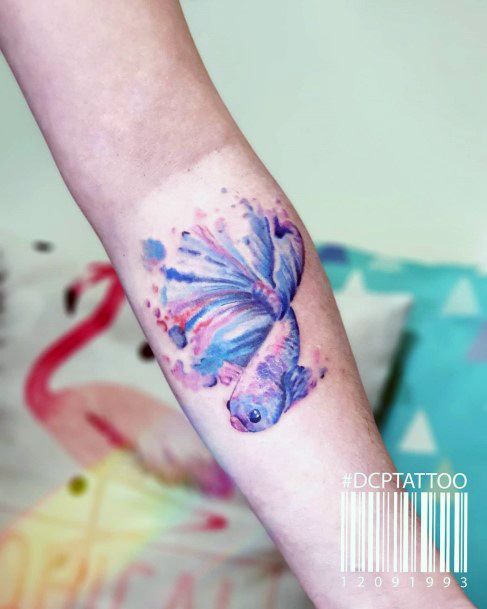 Colorful Womens Betta Fish Tattoo Design Ideas