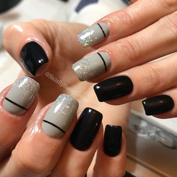 Colorful Womens Black And Grey Nail Design Ideas