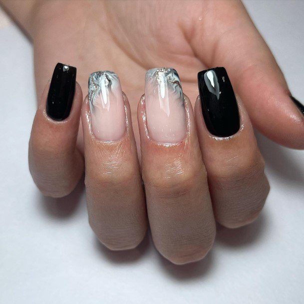 Colorful Womens Black And White Marble Nail Design Ideas