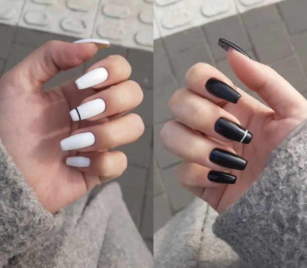 Colorful Womens Black And White Nail Design Ideas