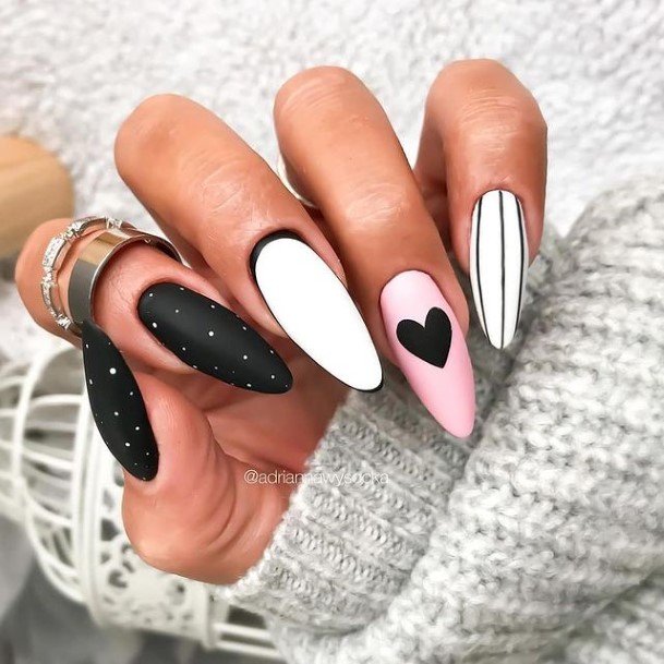 Colorful Womens Black Oval Nail Design Ideas