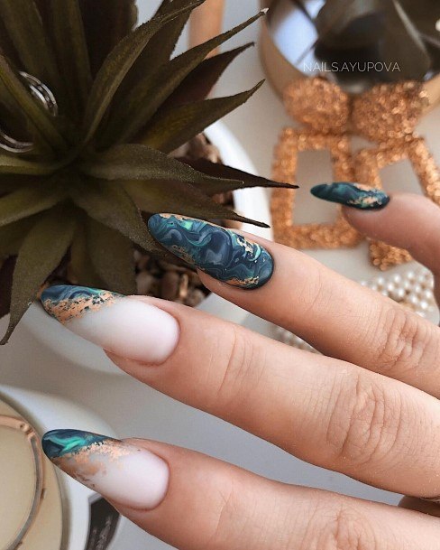 Colorful Womens Blue And Gold Nail Design Ideas