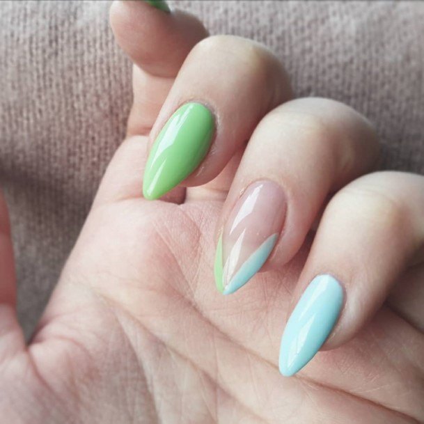 Colorful Womens Blue And Green Nail Design Ideas