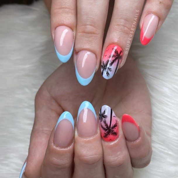 Colorful Womens Blue French Tip Nail Design Ideas