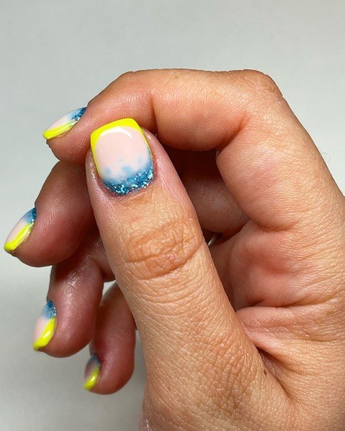 Colorful Womens Blue Glitter Nail Design Ideas