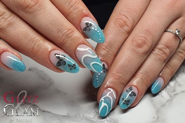 Colorful Womens Blue Ombre Nail Design Ideas