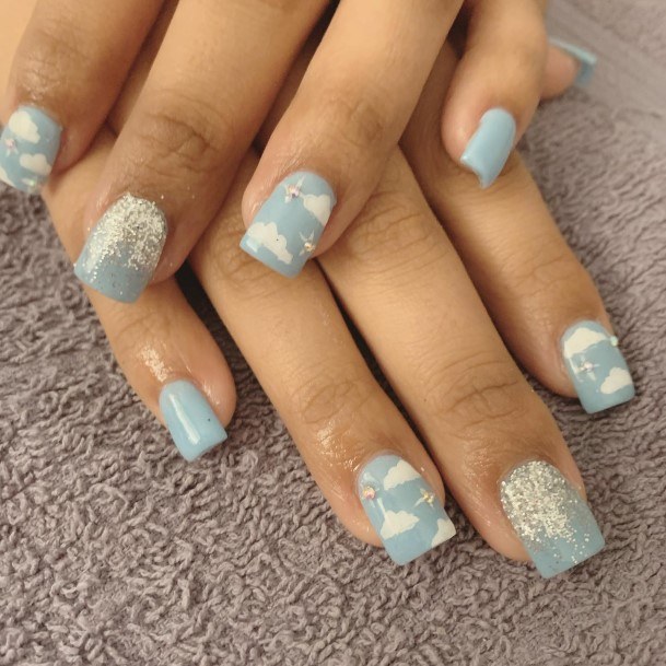 Colorful Womens Blue Short Nail Design Ideas