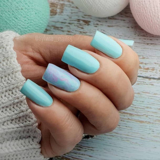 Colorful Womens Blue Summer Nail Design Ideas