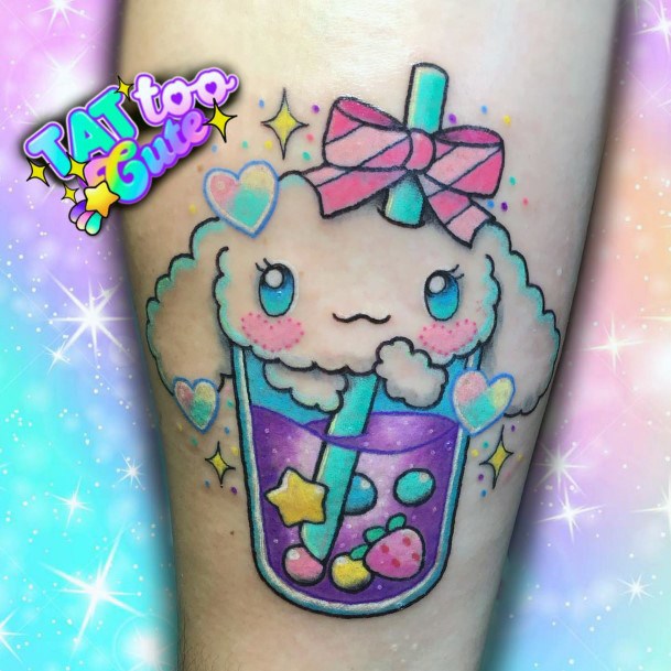 Colorful Womens Boba Tea Tattoo Design Ideas