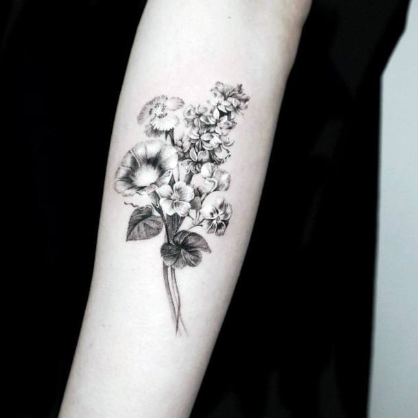 Colorful Womens Bouquet Tattoo Design Ideas