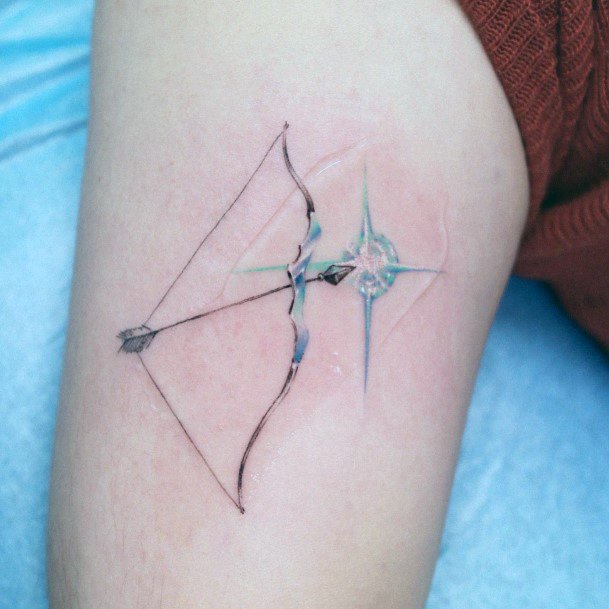 Colorful Womens Bow And Arrow Tattoo Design Ideas