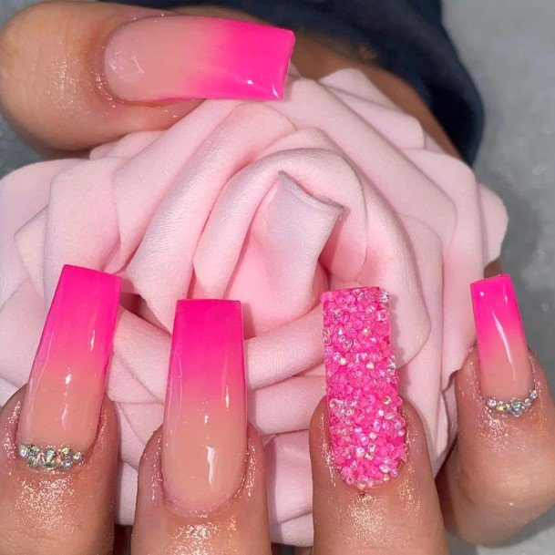 Colorful Womens Bright Pink Nail Design Ideas