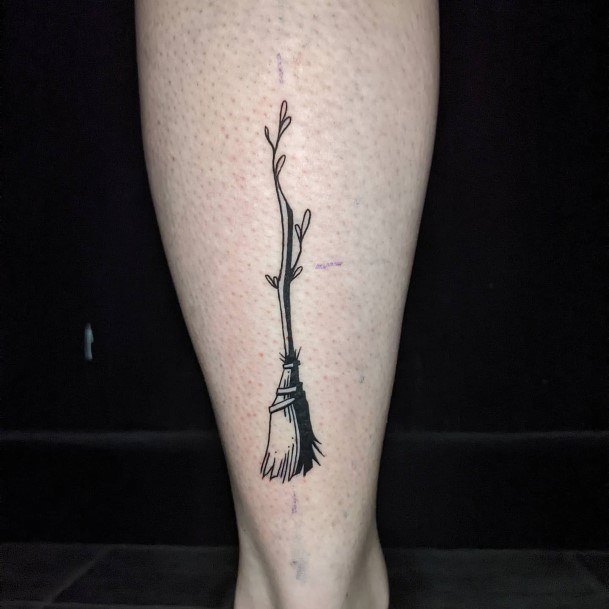 Colorful Womens Broom Tattoo Design Ideas