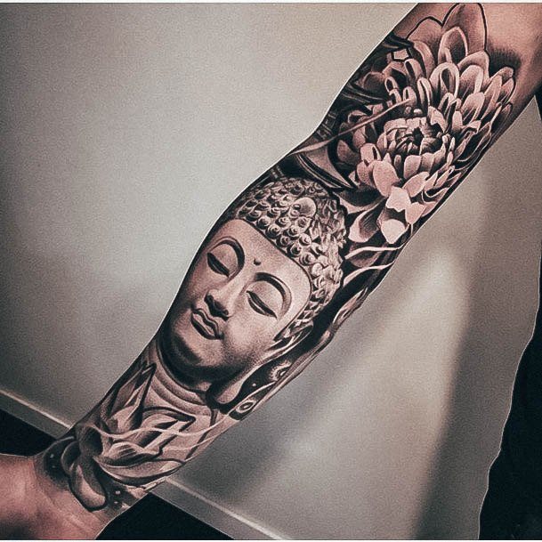 Colorful Womens Buddha Tattoo Design Ideas Leg Sleeve