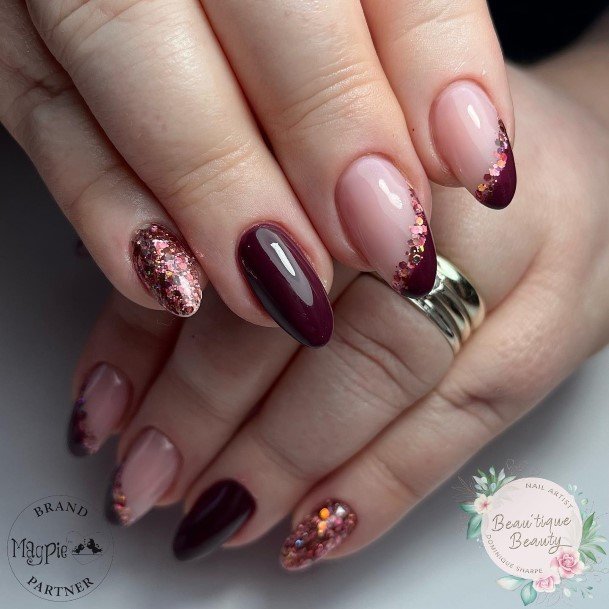 Colorful Womens Burgundy Nail Design Ideas