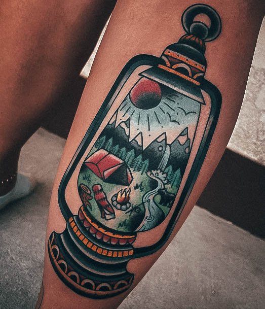 Colorful Womens Camping Tattoo Design Ideas