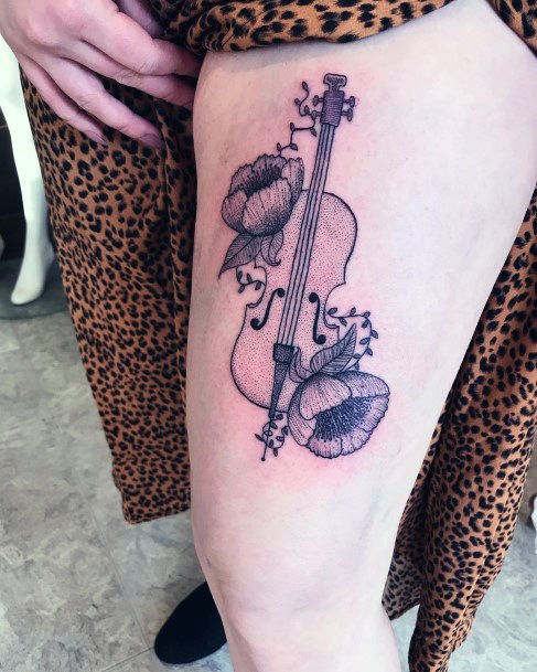 Colorful Womens Cello Tattoo Design Ideas