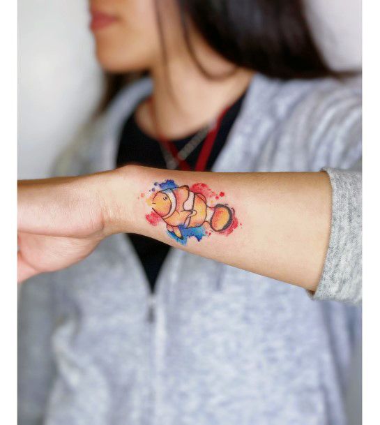 Colorful Womens Clown Fish Tattoo Design Ideas