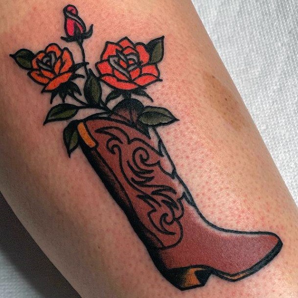 Colorful Womens Cowboy Boot Tattoo Design Ideas