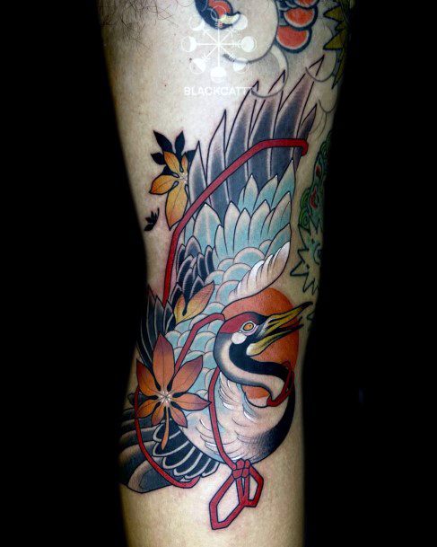 Colorful Womens Crane Tattoo Design Ideas