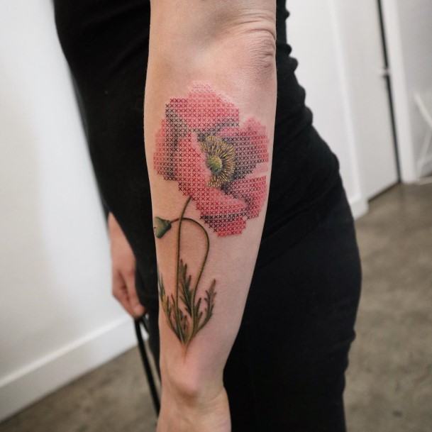 Colorful Womens Cross Stitch Tattoo Design Ideas