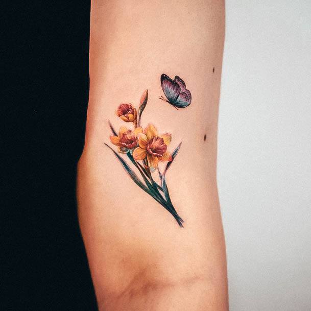 Colorful Womens Daffodil Tattoo Design Ideas