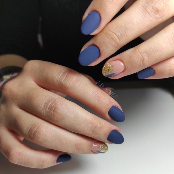Colorful Womens Dark Blue Matte Nail Design Ideas