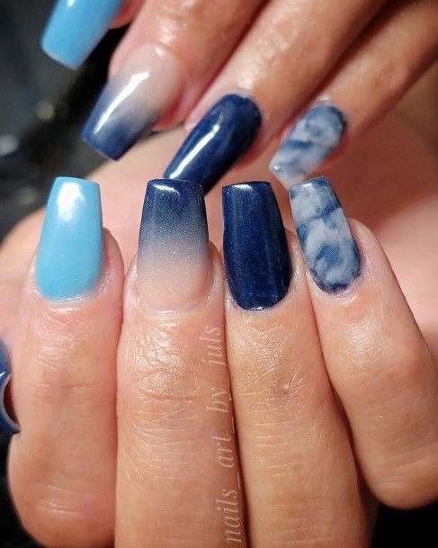 Colorful Womens Dark Blue Ombre Nail Design Ideas