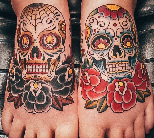 Colorful Womens Day Of The Dead Tattoo Design Ideas