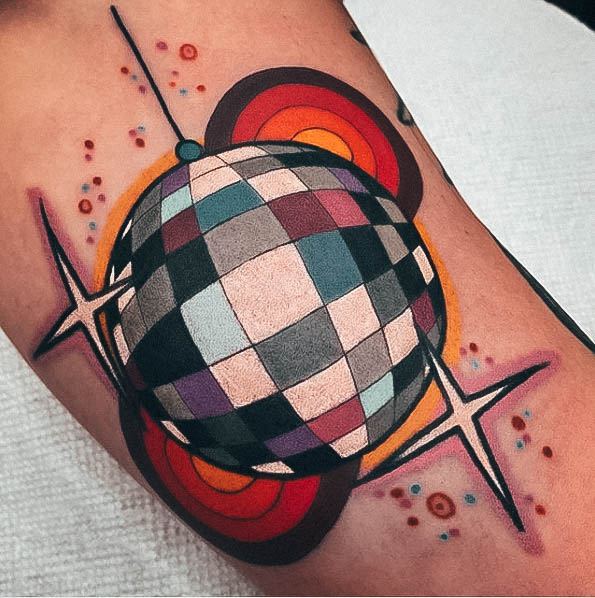 Colorful Womens Disco Ball Tattoo Design Ideas