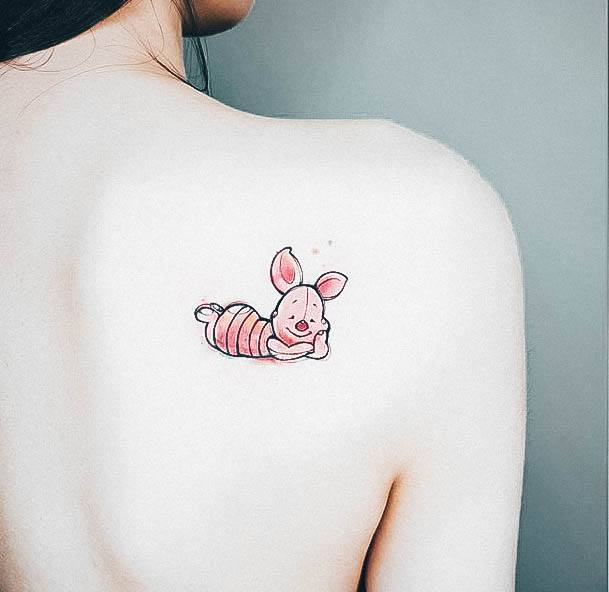 Colorful Womens Disney Tattoo Design Ideas Small Piget Shoulder Blade