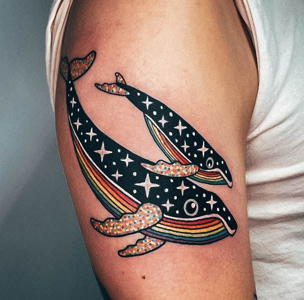 Colorful Womens Dolphin Tattoo Design Ideas