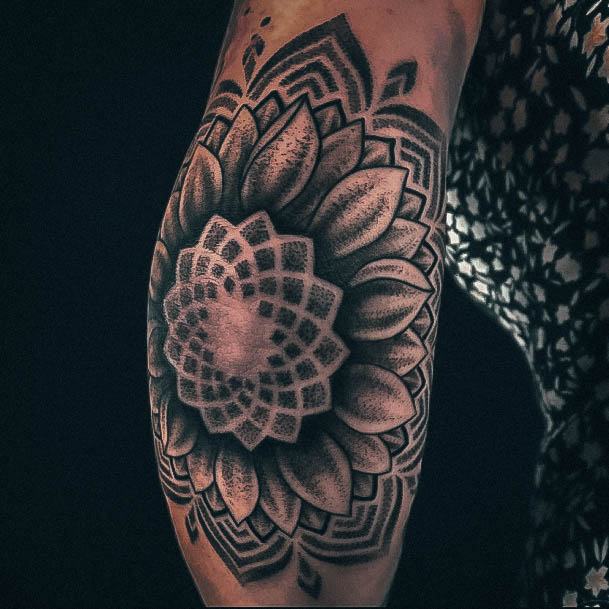 Colorful Womens Elbow Tattoo Design Ideas Negative Space Geometric