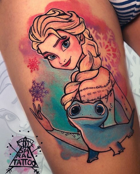 Colorful Womens Elsa Tattoo Design Ideas