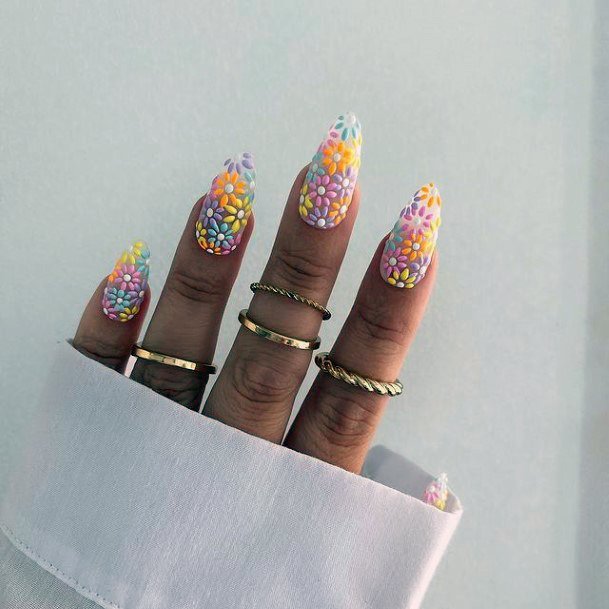 Colorful Womens Embossed Nail Design Ideas