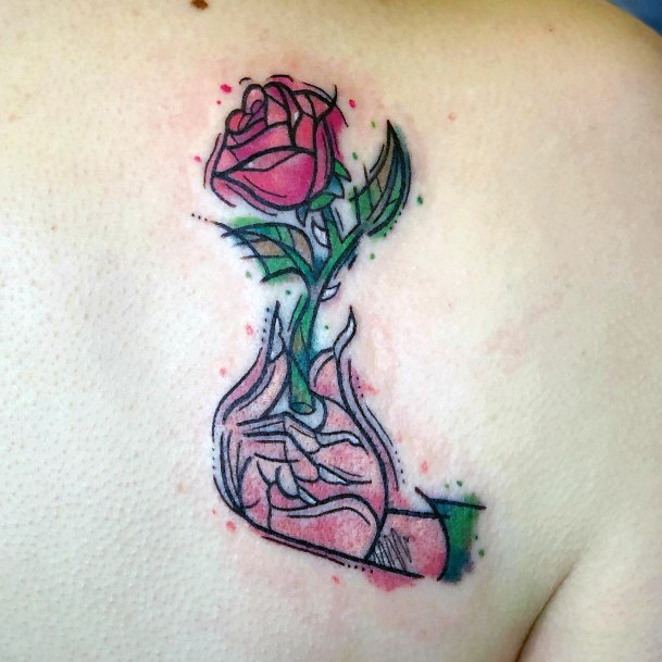 Colorful Womens Enchanted Rose Tattoo Design Ideas