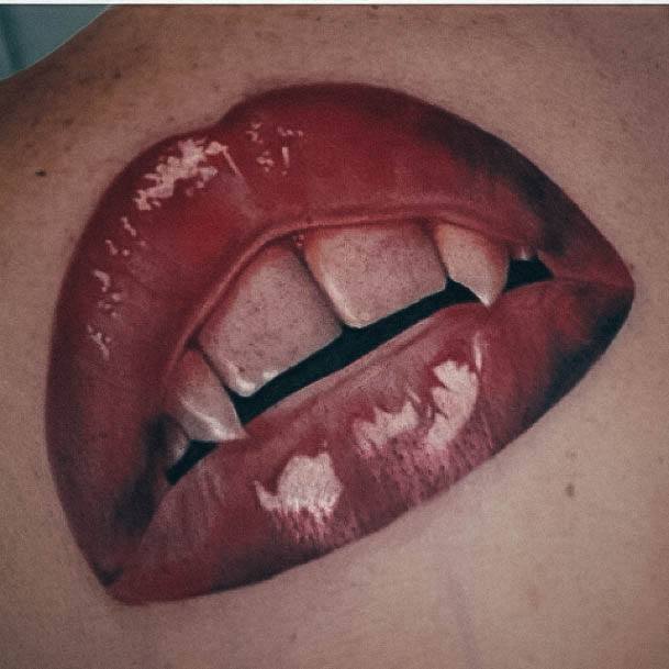 Colorful Womens Fangs Tattoo Design Ideas