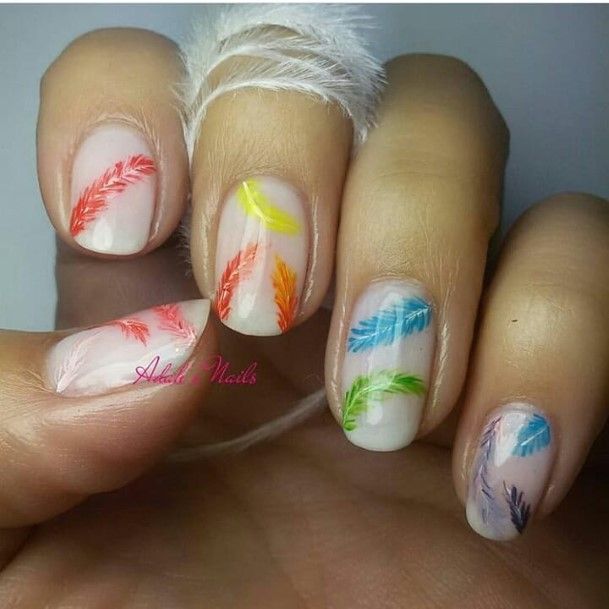 Colorful Womens Feather Nail Design Ideas