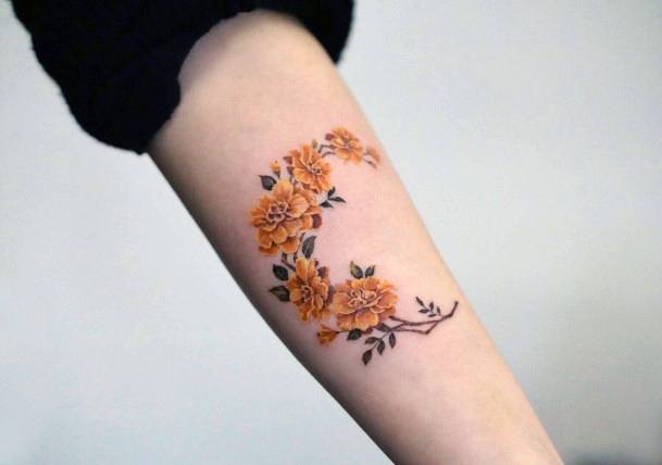 Colorful Womens Flower Moon Tattoo Design Ideas