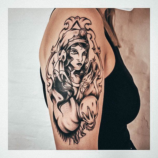 Colorful Womens Fortune Teller Tattoo Design Ideas