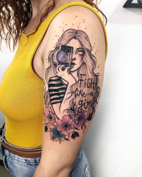 Colorful Womens Girl Power Tattoo Design Ideas