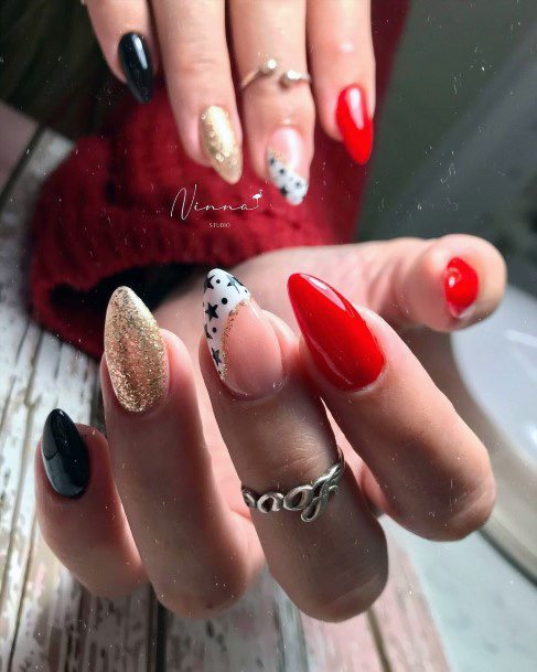 Colorful Womens Gold Dress Nail Design Ideas